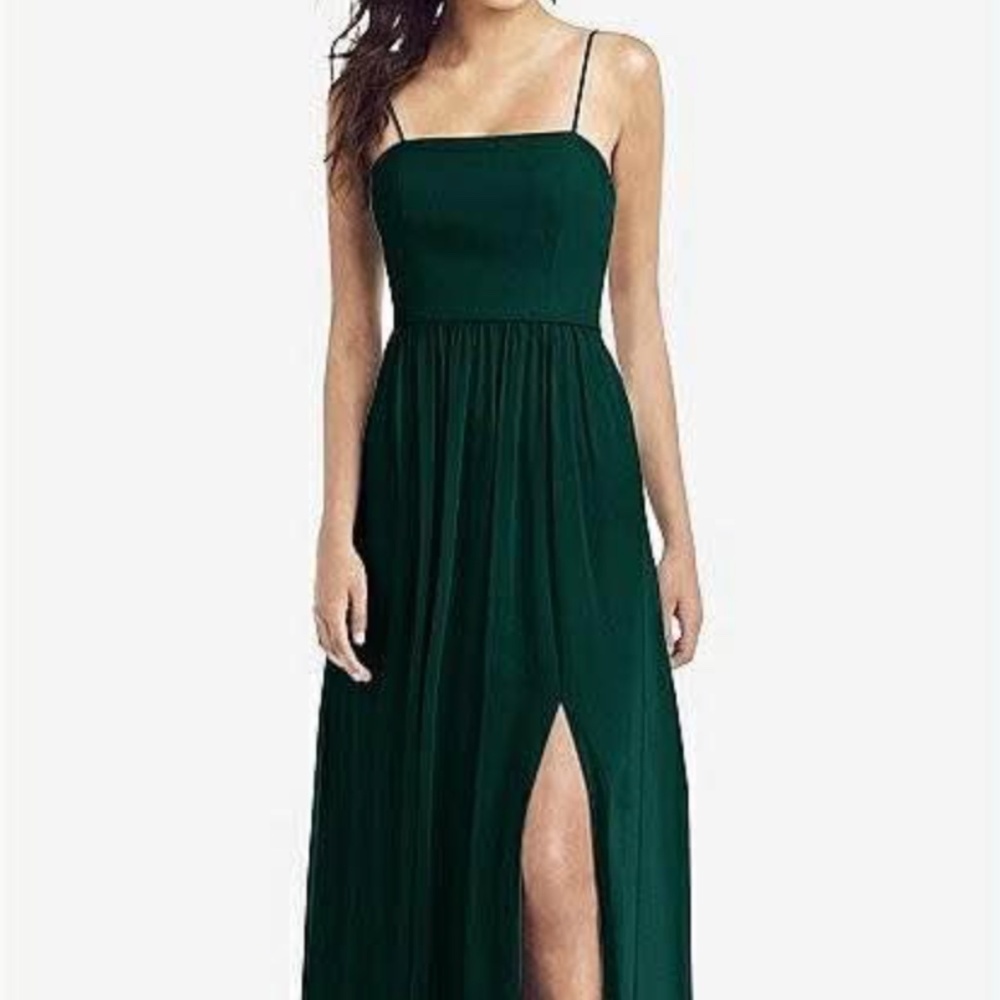 Dessy evergreen bridesmaid dress